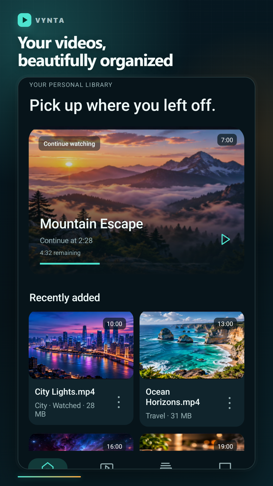 Vynta organized video library