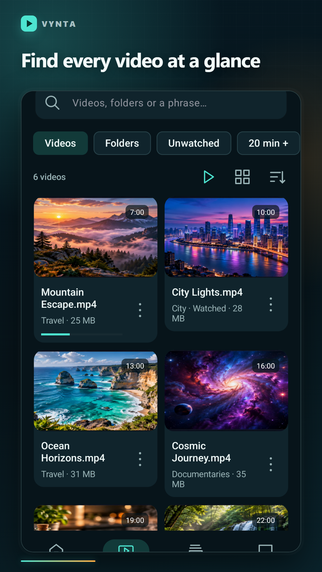 Vynta searchable video grid